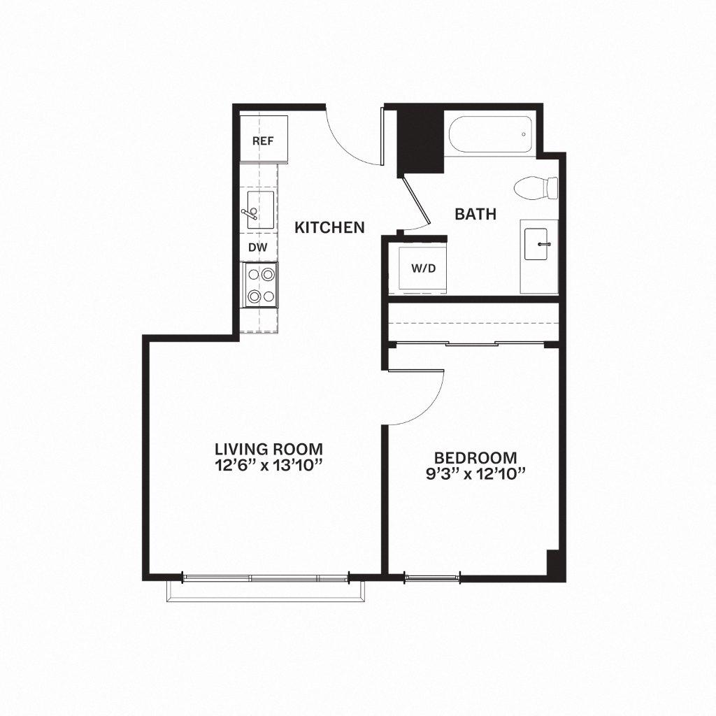 Floor plan for 1 bed, 1 bath, 547 sqft